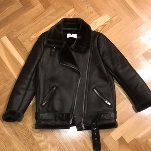 Dark green Zara aviator fur coat